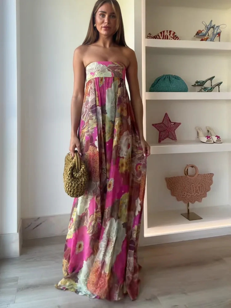 Bella | Women's Strapless Floral Maxi Wedding Guest Dress