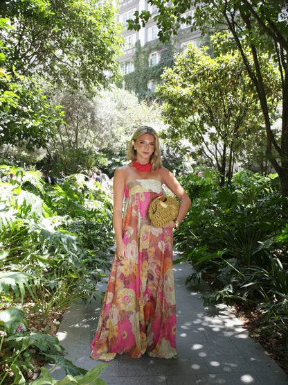 Bella | Women's Strapless Floral Maxi Wedding Guest Dress