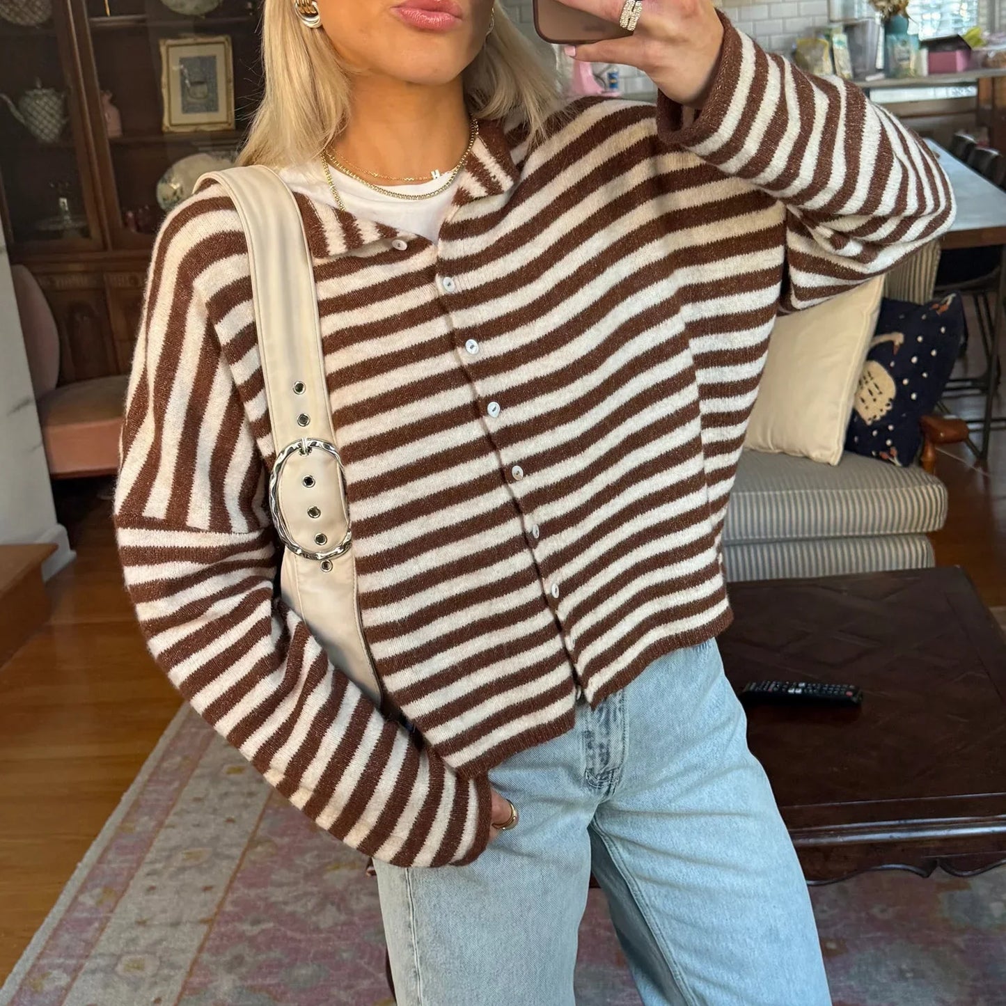 Brooklyn | Women's Striped Button Front Cardigan Sweater
